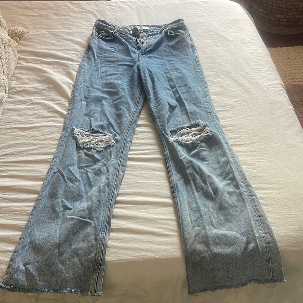 Zara Wide Leg Ripped Jeans